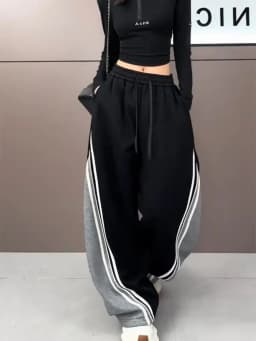 American Retro Striped Wide Leg Pants Men's Street Style Loose Casual Drapey Sport Sweatpants High Waist Straight Leg Cotton