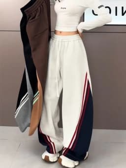 American Retro Striped Wide Leg Pants Men's Street Style Loose Casual Drapey Sport Sweatpants High Waist Straight Leg Cotton