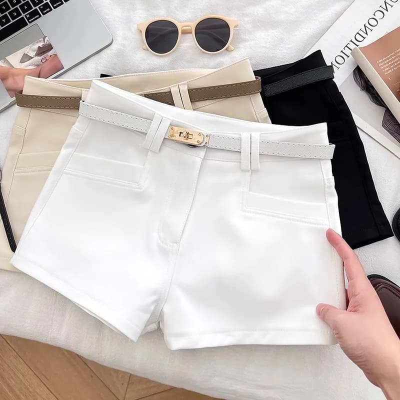 High Waist Slimming A-Line Shorts Women's Summer Casual Pants Hot Pants Trendy Commuter Style Straight Leg Zipper Fly