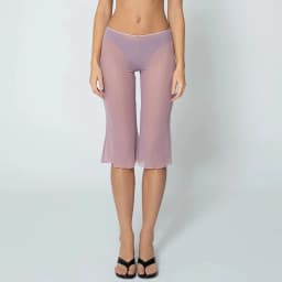 Women Sheer Mesh Capri Pants Preppy Low Waist Ruffle Flare Cropped Trousers Coquette Y2K See Through Summer Beach Cover Up
