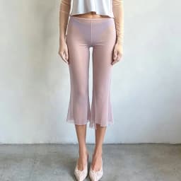 Women Sheer Mesh Capri Pants Preppy Low Waist Ruffle Flare Cropped Trousers Coquette Y2K See Through Summer Beach Cover Up