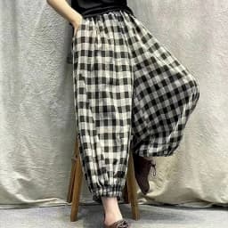 Cotton Linen Pants Plaid Elastic Waist Loose Casual Vintage Clothes Korean Style Harajuku Trousers Lantern Pants Women Clothing
