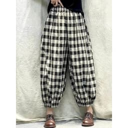 Cotton Linen Pants Plaid Elastic Waist Loose Casual Vintage Clothes Korean Style Harajuku Trousers Lantern Pants Women Clothing