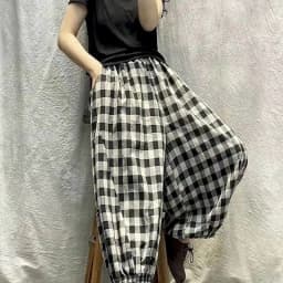 Cotton Linen Pants Plaid Elastic Waist Loose Casual Vintage Clothes Korean Style Harajuku Trousers Lantern Pants Women Clothing