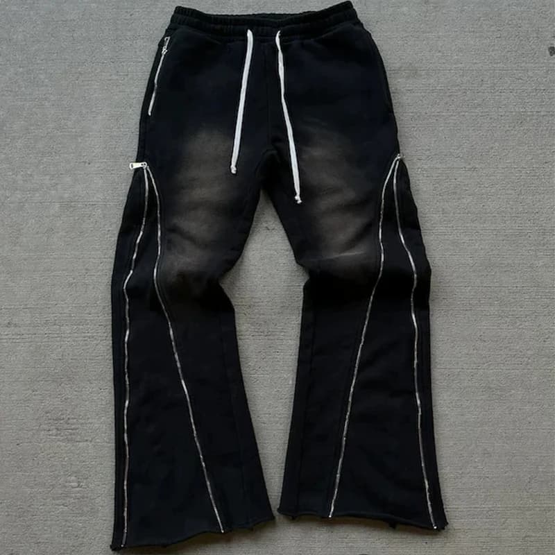 Autumn Winter Vintage Design Zipper Stitching Couples Slacks Sports EMO Men Women Pants Hip Hop Rock High Street Loose Trousers