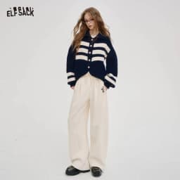 ELFSACK 2025 Winter New Arrivals Casual Loose Solid Colour Floor Length Straight Leg Pants For Women