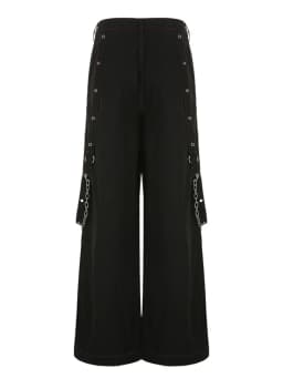 Women Loose Cargo Pants Y2K Aesthetic Gothic Graphic Trousers High Waist Buckle Chain Long Pants with Pockets Hip Hop Streetwear