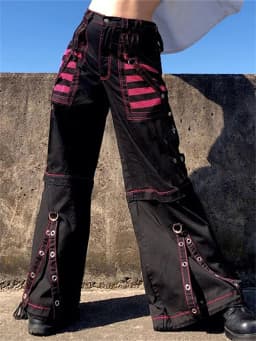 Women Loose Cargo Pants Y2K Aesthetic Gothic Graphic Trousers High Waist Buckle Chain Long Pants with Pockets Hip Hop Streetwear