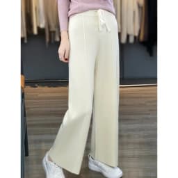 Light Luxury Cashmere Knit Wide Leg Pants Autumn and Winter Women's Fashion Loose Fit Plush Simple Casual Woolen Knit  Pants