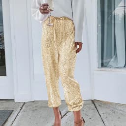 Fashion Shiny Sequin Pants Womens High Waisted Baggy Trousers Streetwear Sparkly Glitter Night Party Clubwear Pantalones