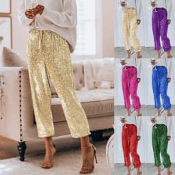 Fashion Shiny Sequin Pants Womens High Waisted Baggy Trousers Streetwear Sparkly Glitter Night Party Clubwear Pantalones