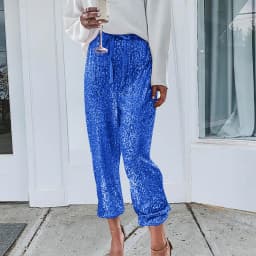 Fashion Shiny Sequin Pants Womens High Waisted Baggy Trousers Streetwear Sparkly Glitter Night Party Clubwear Pantalones