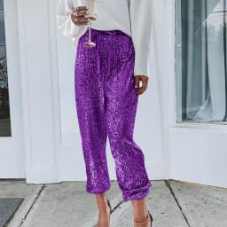 Fashion Shiny Sequin Pants Womens High Waisted Baggy Trousers Streetwear Sparkly Glitter Night Party Clubwear Pantalones
