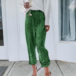 Fashion Shiny Sequin Pants Womens High Waisted Baggy Trousers Streetwear Sparkly Glitter Night Party Clubwear Pantalones