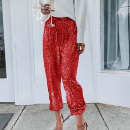 Fashion Shiny Sequin Pants Womens High Waisted Baggy Trousers Streetwear Sparkly Glitter Night Party Clubwear Pantalones