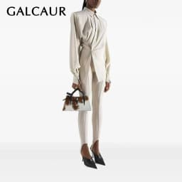 GALCAUR Solid Spliced Folds Chic Trousers Female High Waist Slimming Streetwear Basics Women's Pants Autumn Fashion New Style