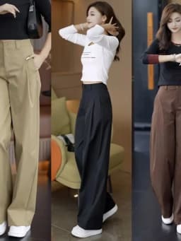 Trendy High Waist Wide Leg Pants Casual Workwear Spring Autumn Loose Slimming Long Trousers Geometry Pattern Ladies Jeans