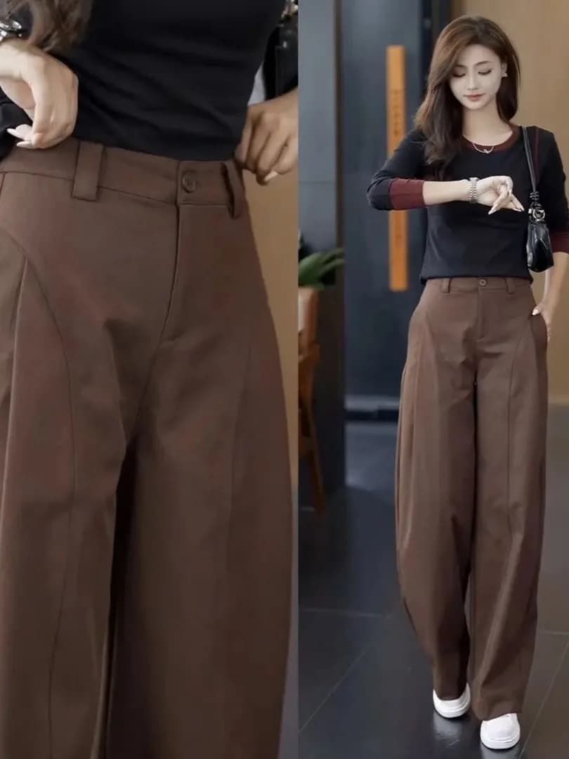 Trendy High Waist Wide Leg Pants Casual Workwear Spring Autumn Loose Slimming Long Trousers Geometry Pattern Ladies Jeans