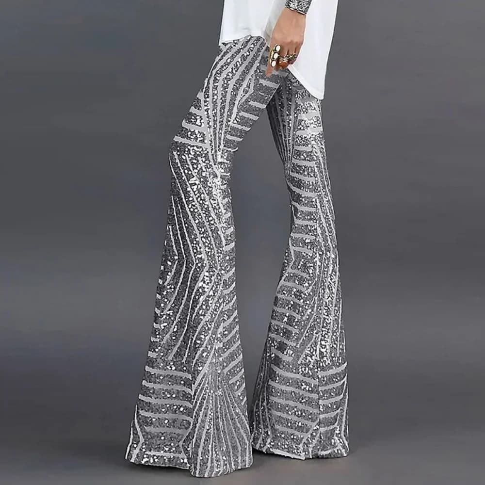 Sequin High Waist Flare Pants women Streetwear Wild Basic Slim fit Casual Summer New Women's Pants