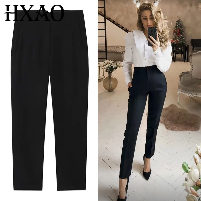 HXAO balck Flared Pants women's pants elegant Urban High Waist slim Tailoring pants for woman fashion Office Wear Woman Trousers