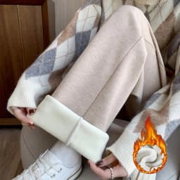 Winter Girls Snow Warm High Waisted Thermal Pants Women Fashion Straight Leg Plush Trousers Lady Thin Fleece Daily Pants