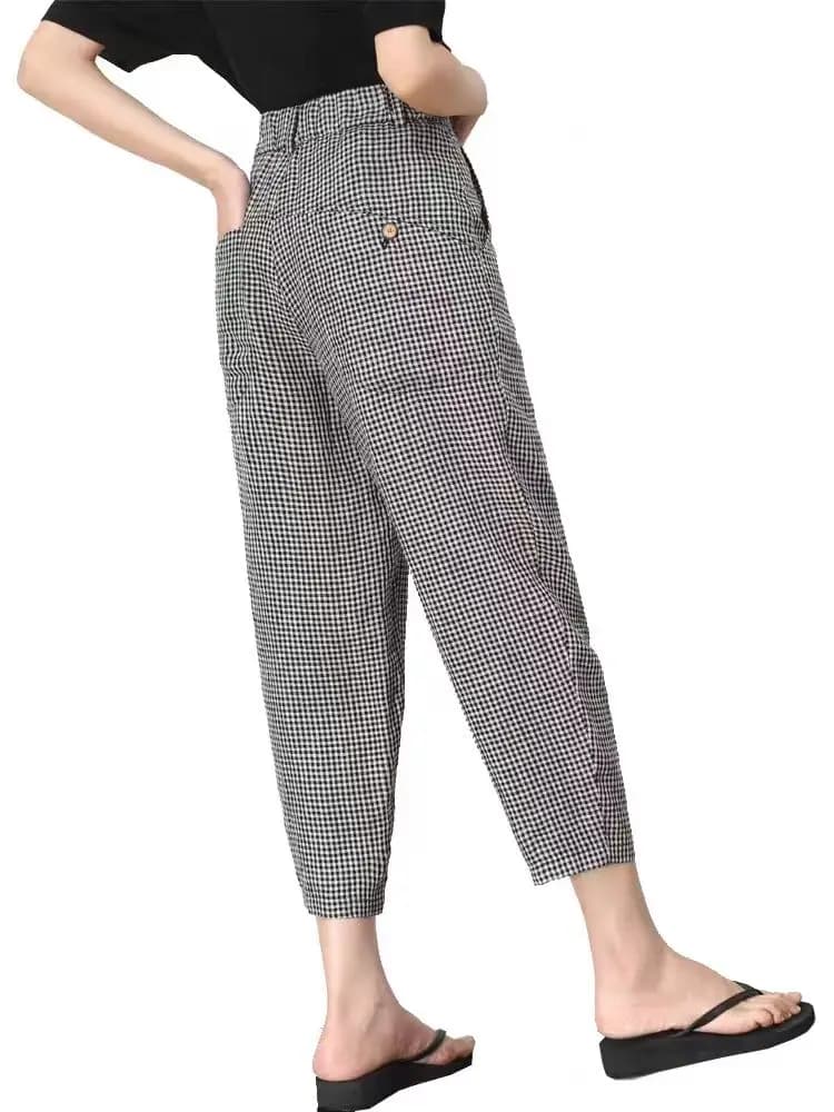 Checkered Cropped Pants For Women's 2026 Summer New Korean High Waisted Loose Drape Wide Leg Harlan Casual Pants