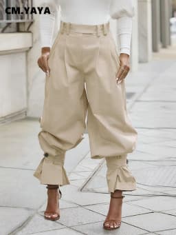 CM.YAYA Women Ruched Straight Wide Leg Pants Fashion 2026 Summer Street INS Casual Party OL Work Jogger Safari Trousers