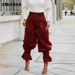 CM.YAYA Women Ruched Straight Wide Leg Pants Fashion 2026 Summer Street INS Casual Party OL Work Jogger Safari Trousers
