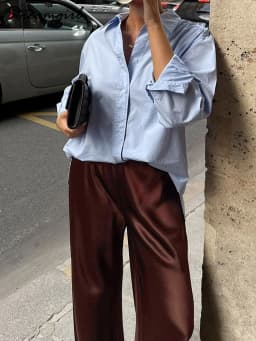 Streamgirl Brown Satin Pants For Women With Pocket Formal Office Clothes Loose Silk Trousers Woman Black Womne's Wide Leg Pants
