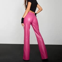 Women Low Waist Faux Leather Flare Pants Ladies Fashion Stretch PU Bell-bottom Bell-bottom Pink Hot Party Clubwear New Custom