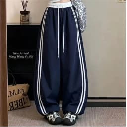 Loose Joggers Pants Women Stripes Drawstring Pants Streetwear Hip Hop Y2k Baggy Wide Leg Sweatpants Casual Fashion Thin Trousers