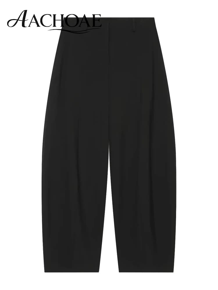 AACHOAE Women Barrel Leg Pants Mid Rise Pleated Balloon Trousers Loose Wide Leg Curved Pants Casual Office Streetwear Long Pants