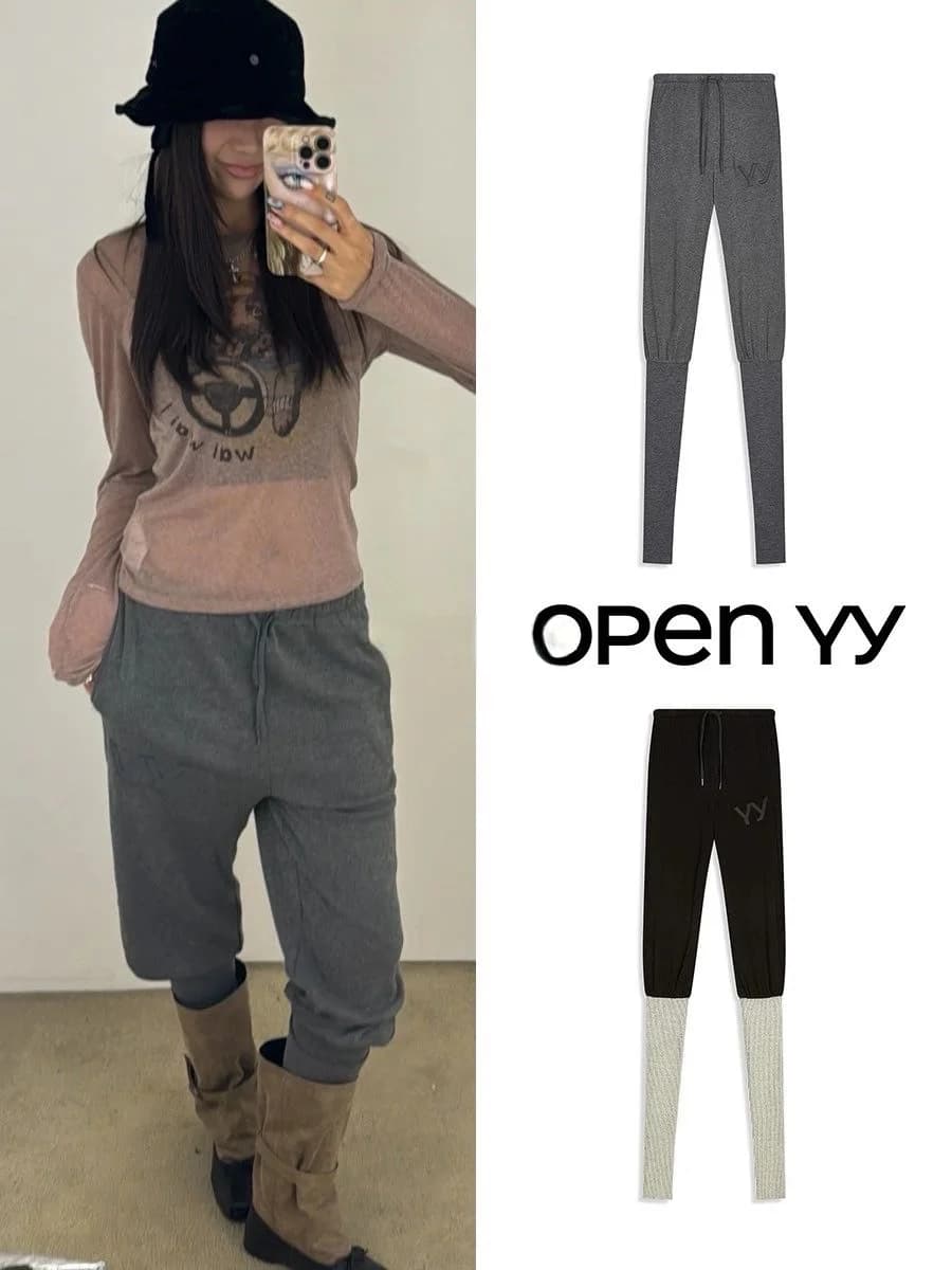 Knee-High Color Block Design OpenYY Autumn Winter Sheep Leg Pants High Waist Loose Fit Ladies Casual Trousers Korean Style