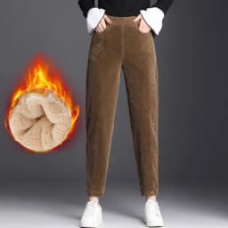 Women's Thiened Lamb Velvet Casual Pants Autumn Winter Loose Fce Lined Thi Corduroy Outerwear Large Size Warm Cotton P...