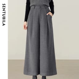 SENTUBILA Women's Ankle-Length Pant 2026 Autumn Elastic Waist Pleated Trousers Loose Fit Office Commuter Bottoms 154K58799