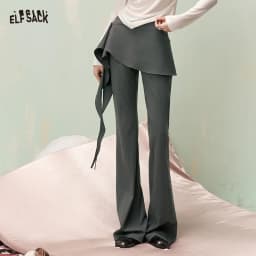 ELFSACK Y2K Flare Pants with Detachable Front Skirt, Stretchy Knit Sweet Trousers, Casual Streetwear Bottoms for Women