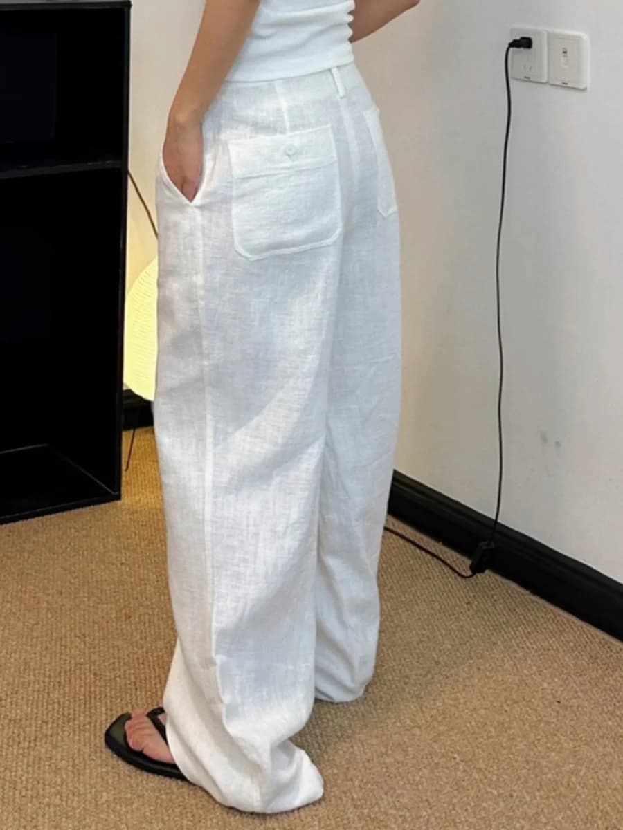 White Linen Pants Women Summer Thin Cotton Linen Loose Casual Wide Leg Pants Mosquito Proof Long Trousers High Waist Pants