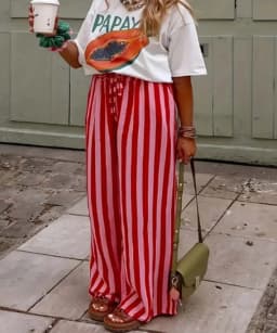 2026 Spring Summer Women's Casual Loose Color Block Striped Print Straight Leg Pants Trousers