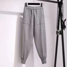Women pants autumn and winter black casual knitted pants loose elastic spring and autumn nine points Harlan radish pencil pants
