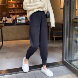 Women pants autumn and winter black casual knitted pants loose elastic spring and autumn nine points Harlan radish pencil pants