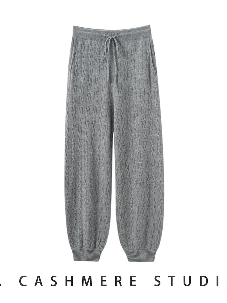 TLOML New Women's 100% Cashmere Knitted Cable Knit Bloomers Pants Autumn Winter Soft Warm Comfy Casual Trousers Cashmere Pants