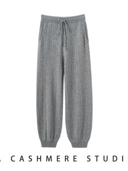 TLOML New Women's 100% Cashmere Knitted Cable Knit Bloomers Pants Autumn Winter Soft Warm Comfy Casual Trousers Cashmere Pants