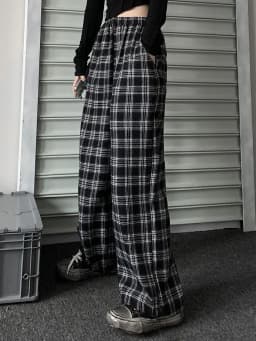 Jmprs Oversize Women Sweatpants Summer Fashion Black Plaid Casual Pants Elastic Waist Casual Pockets Student Trousers