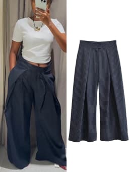 Fashion Stripe Pleated Wide Leg Pants For Women Elegant Pockets High Waist Long Trousers 2025 Autumn Lady High Street Chic Pants