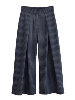 Fashion Stripe Pleated Wide Leg Pants For Women Elegant Pockets High Waist Long Trousers 2025 Autumn Lady High Street Chic Pants