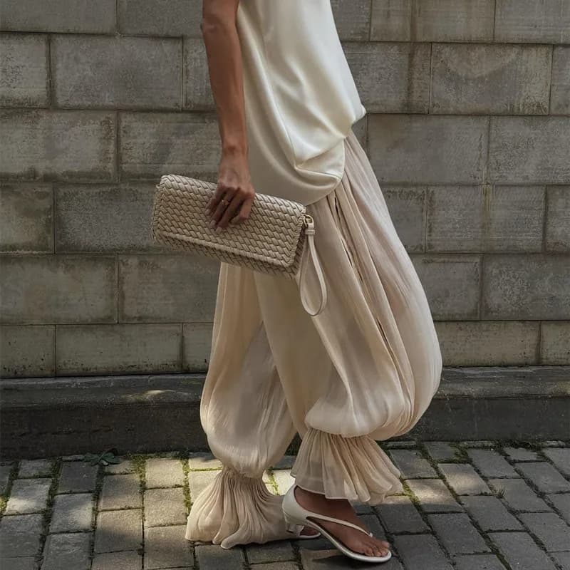 Y2K Elastic High Waist Wide Leg Lantern Harem Trousers Women Baggy Balloon Long Pants Bubble Pleated Oversized Bloomers