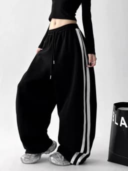 Y2K Vintage Striped Sweatpants Women Streetwear American Hip Hop Loose Pants Retro High Waist Casual Lace Up Spring Bf Trousers