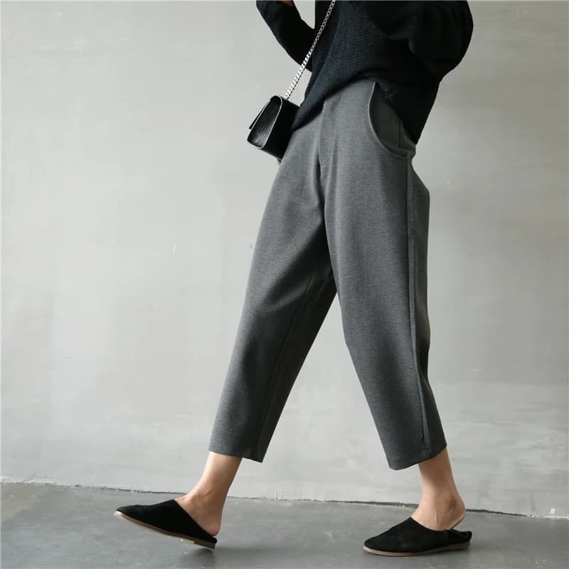 High Waist Pure Color Casual Pants Women's Loose Fit Harmon Style Korean Version Trendy Nine Point Length Leg Shaping Boning ...