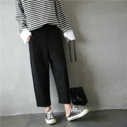 High Waist Pure Color Casual Pants Women's Loose Fit Harmon Style Korean Version Trendy Nine Point Length Leg Shaping Boning ...