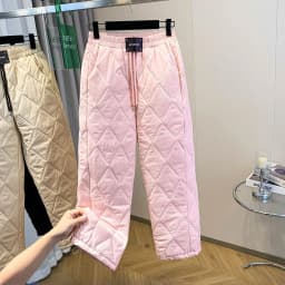 Women's Lightweight down Cotton Pants Winter European Goods Rhombus Straight Leg Wide Leg Pants Warm Drawstring Harlan Pants